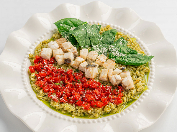 Ризотто с сибасом в шпинатном соусе